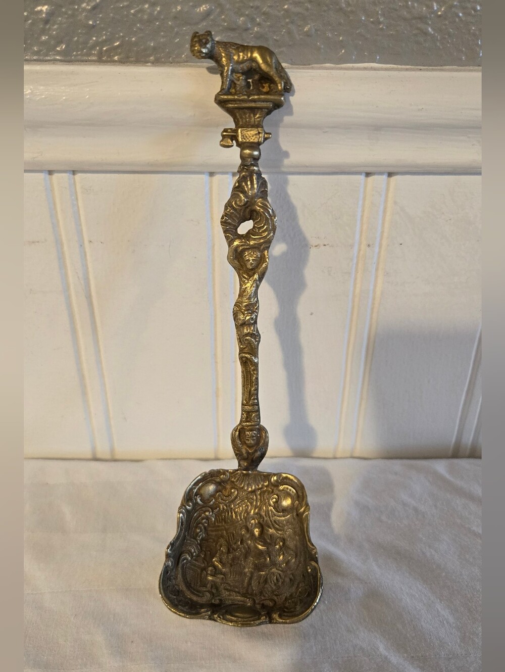 Vintage Ornate Embossed Brass Cream Sauce Ladle